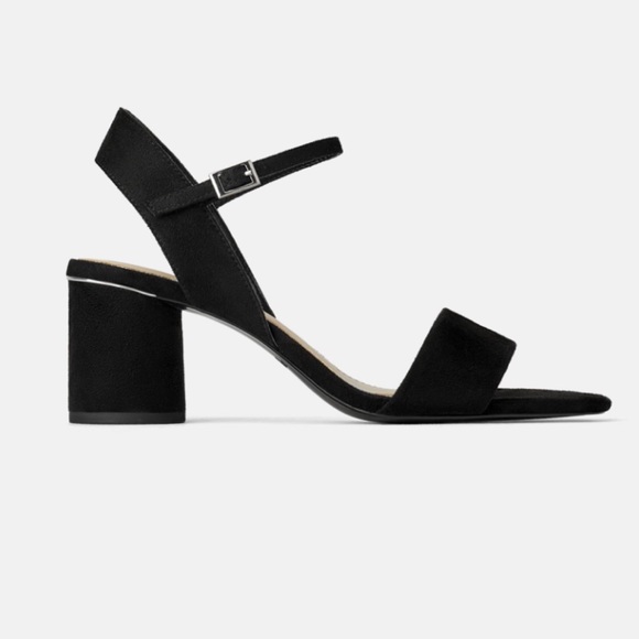 ZARA Chunky Round Block Heel Sandals Faux Suede